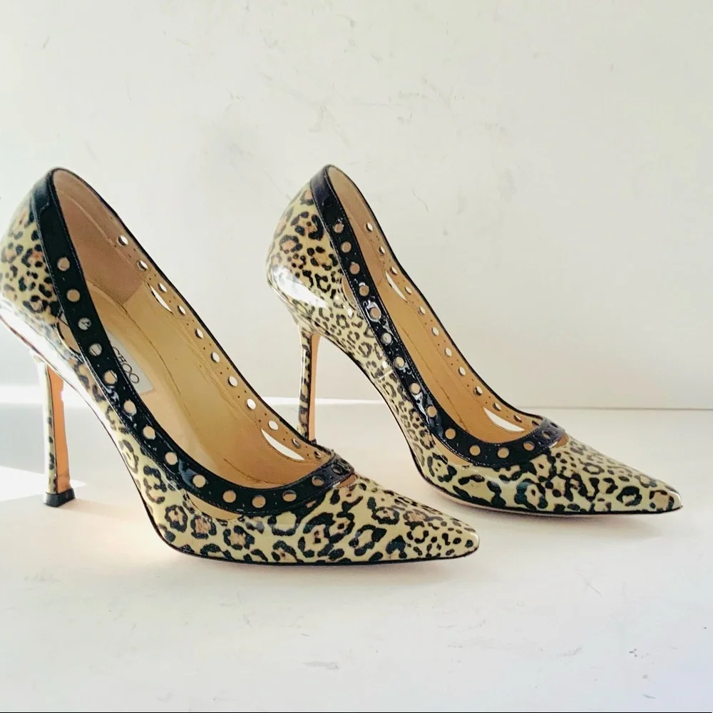 Jimmy Choo animal print beige black heels 38
